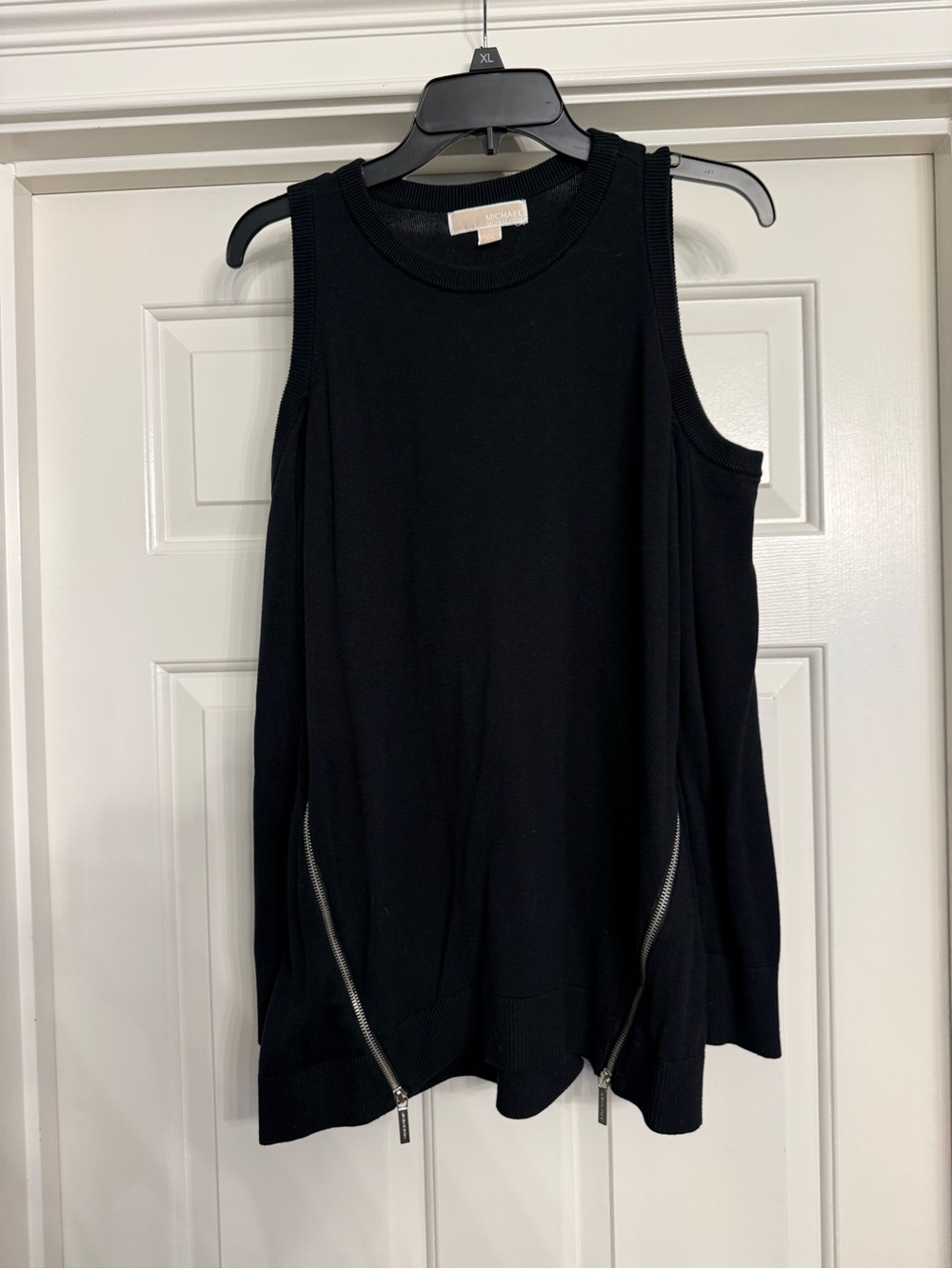 Michael Kors Black Cold Shoulder Knit Tank with Side Zippers